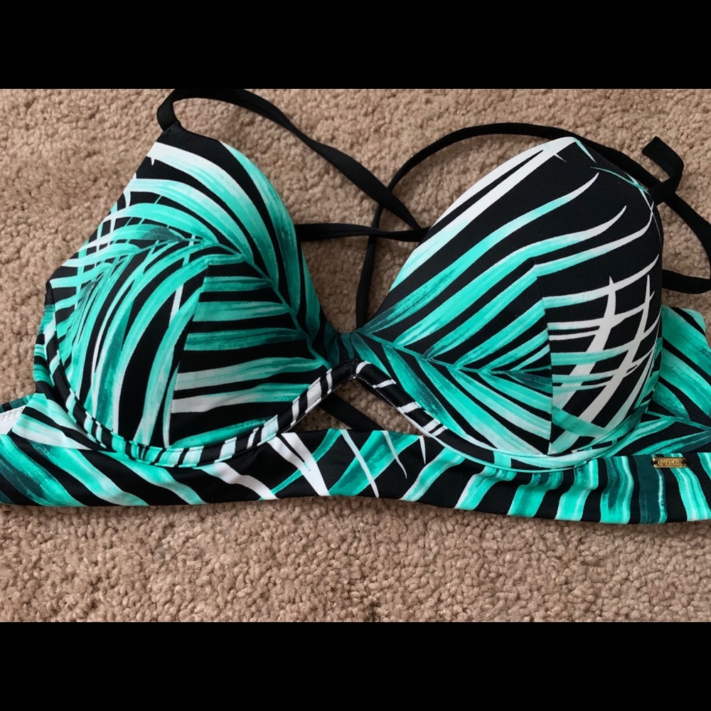 PINK tropical crossbody bikini top.